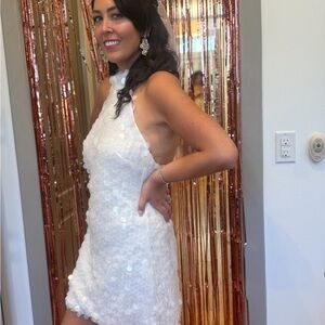 12th Tribe Vera White Sequin Backless Dress